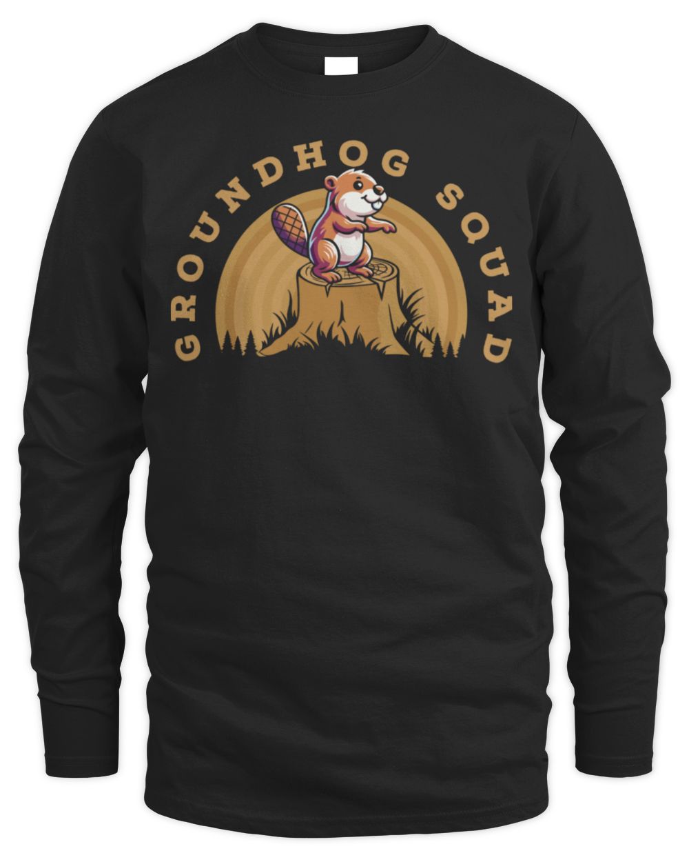 Cute Woodchuck Funny Groundhog Squad Happy Groundhog Day Long Sleeve T-Shirt Men's Long Sleeved T-Shirt black s