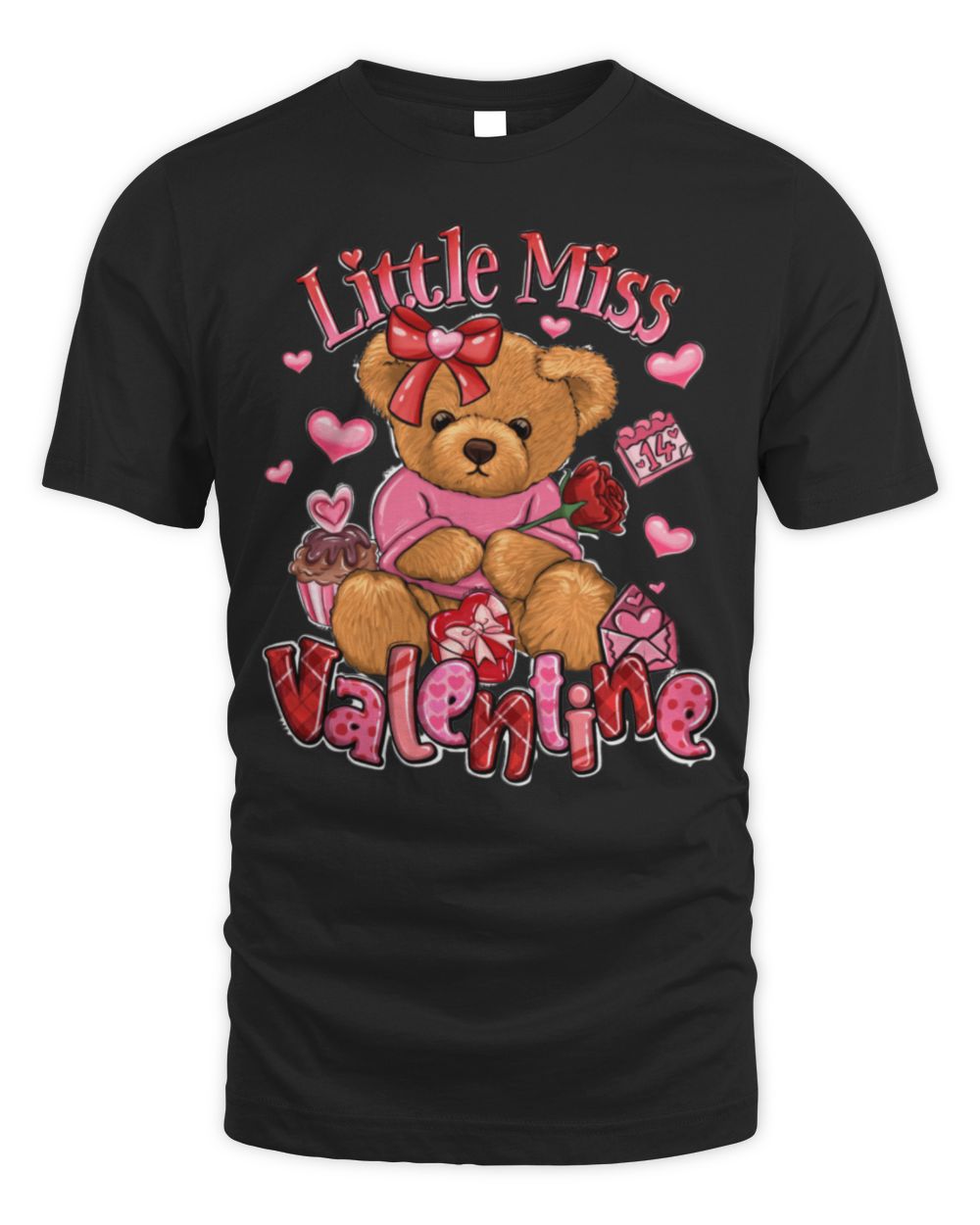 Cute Bear With Rose Little Miss Valentines Day Couples Gifts Long Sleeve T-Shirt Unisex Standard T-Shirt black s