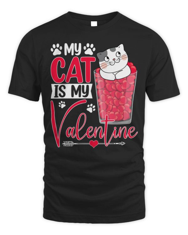 Cute My Cat Is My Valentine Cat Hearts Happy Valentines Day Long Sleeve T-Shirt